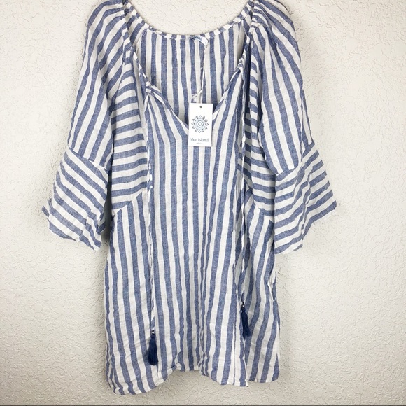 Blue Island Coverup Bell Sleeve Striped 